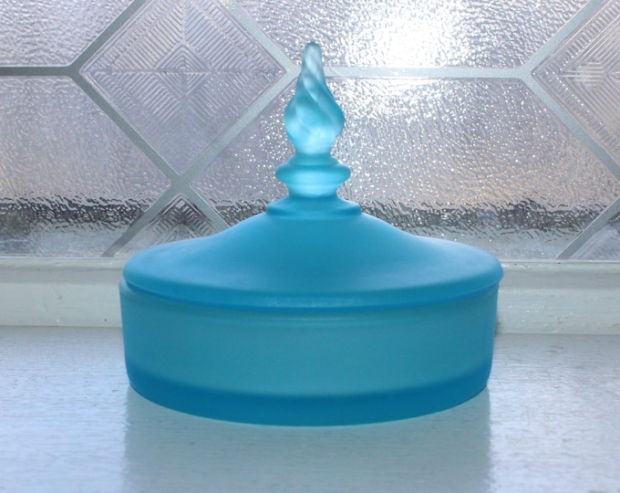 Vintage 1930s Art Deco Tiffin Milady Blue Satin Glass Dresser or Powder Jar