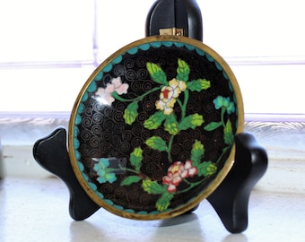 Vassoio portaoggetti cinese vintage in cloisonné, smalto su posacenere in ottone