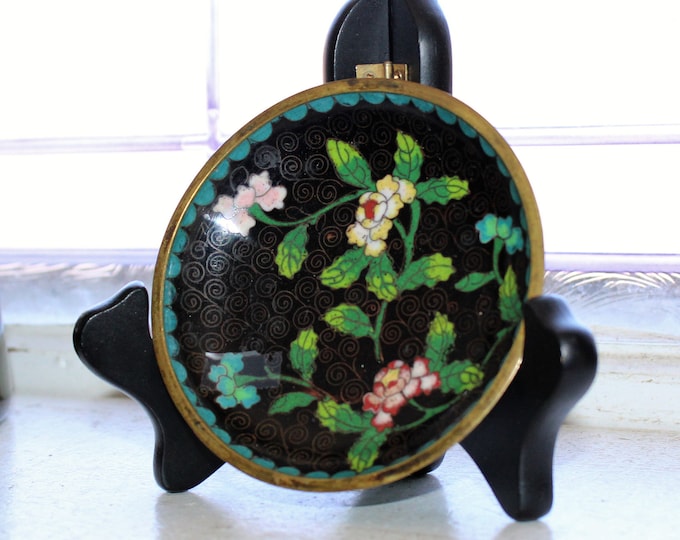 Vintage Chinese Cloisonne Trinket Tray Enamel on Brass Ashtray Coaster