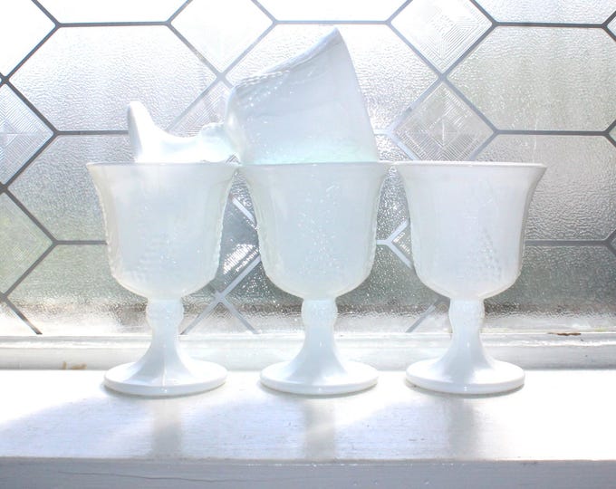 4 Indiana Milk Glass Harvest Grape Goblets Vintage 1960s