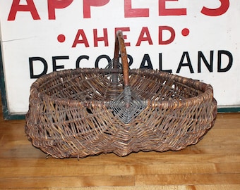 Large Antique Gathering Basket Gods Eye Pattern Rustic Farmhouse Decor