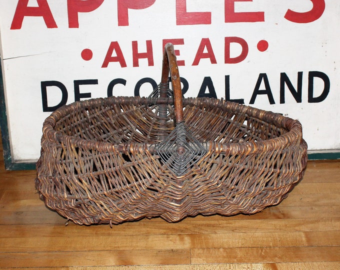 Large Antique Gathering Basket Gods Eye Pattern Rustic Farmhouse Decor