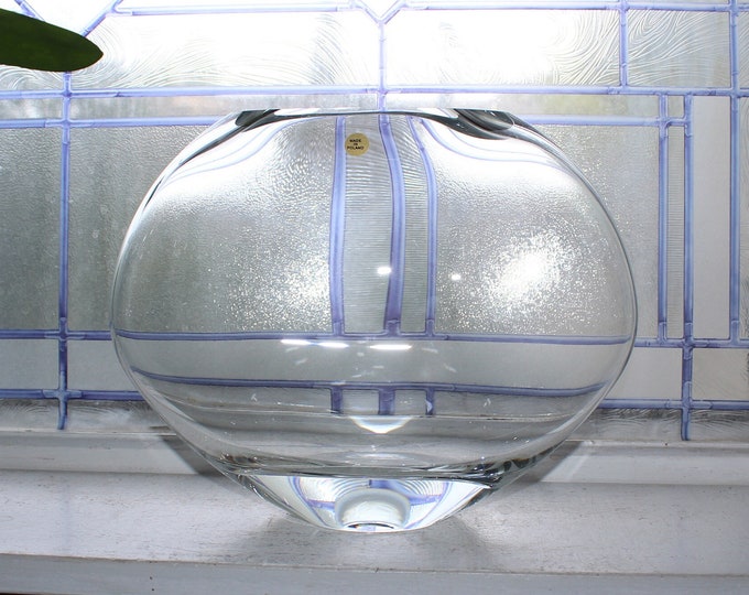 Large Vintage Polish Crystal Pillow Vase Mid Century Style