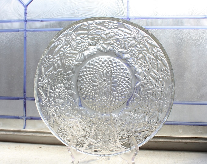 Vintage Glass Serving Bowl Floral Decor