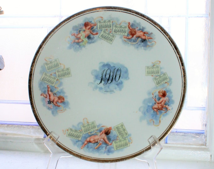 Antique 1910 Calendar Plate with Cherubs