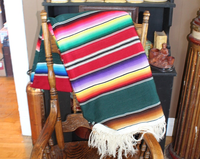 Large Vintage Mexican Striped Blanket Southwestern Decor