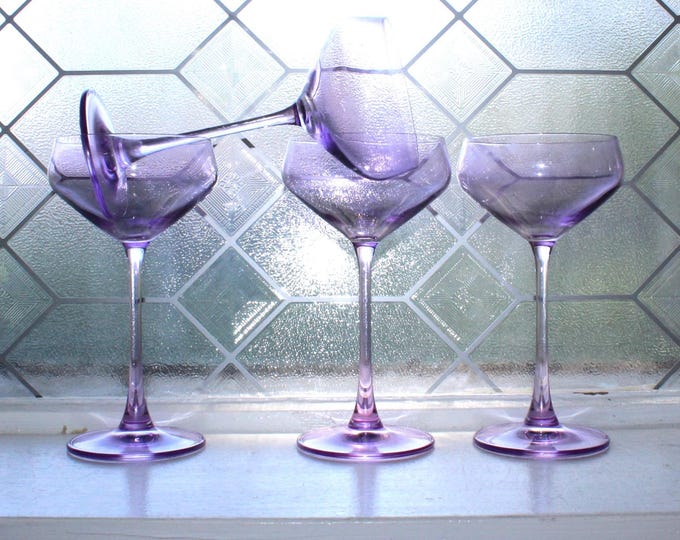 4 Vintage Godinger Lilac Purple Tall Champagne Coupe Glasses