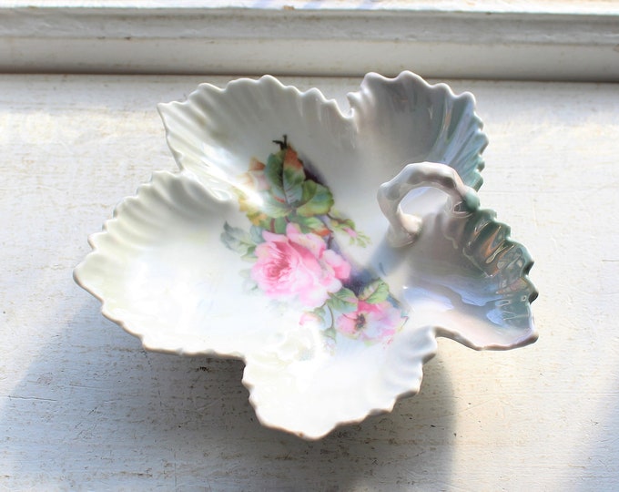 Antique Porcelain Handled Leaf Dish Nappy Germany