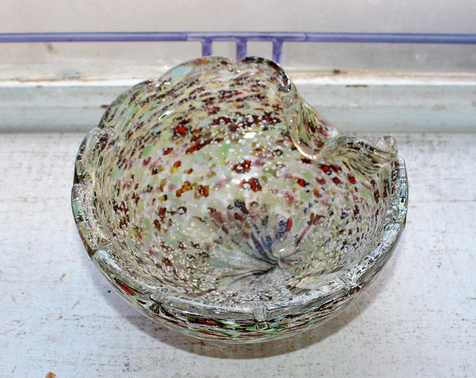 Vintage Murano Glass Bowl Free Form Silver Foil and Multi Color