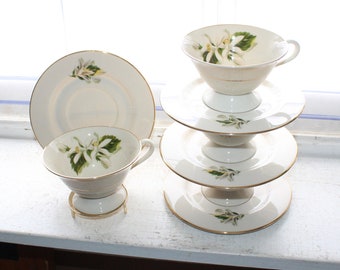 4 Vintage Fine Arts China Cup and Saucer Sets Orange Blossoms Gardenia