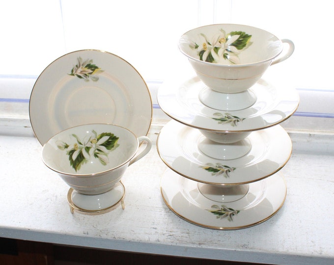 4 Vintage Fine Arts China Cup and Saucer Sets Orange Blossoms Gardenia