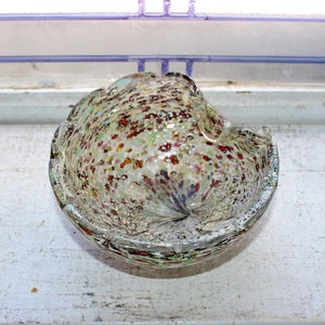 Vintage Murano Glas Schüssel Free Form Silberfolie und Multi Color