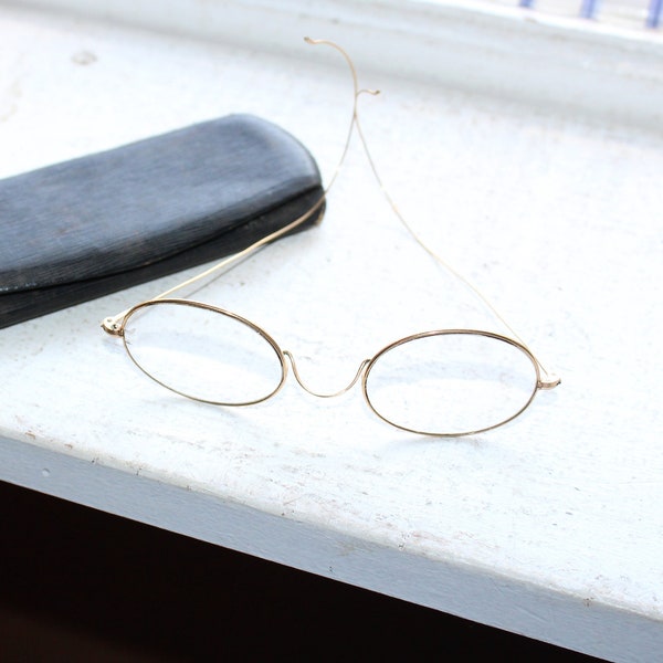 Antique Eyeglasses Gold Colored Frames with Case