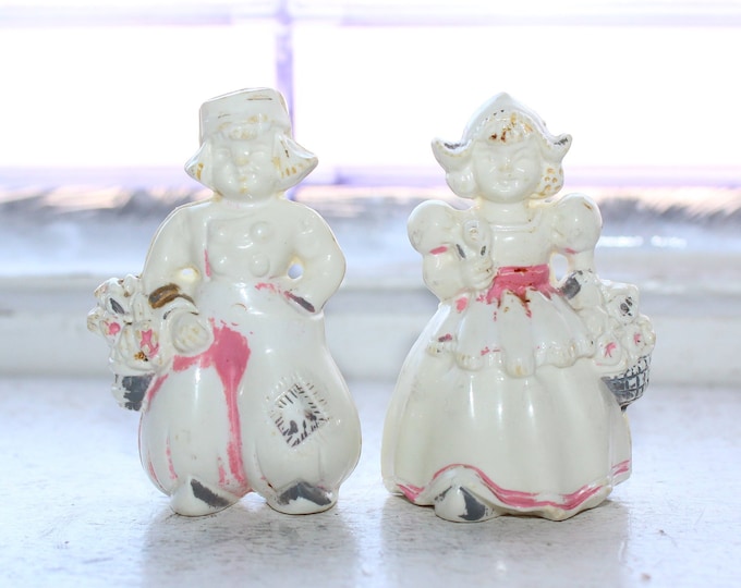 Vintage Salt and Pepper Shakers Celluloid Dutch Boy and Girl 1920s