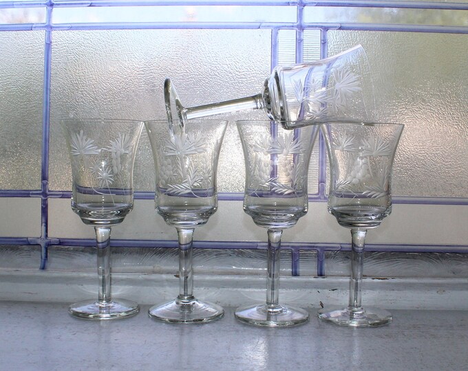 5 Vintage Wheel Cut Glass Cordials