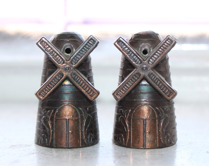 Vintage Salt and Pepper Shakers 1960s Metal Windmills