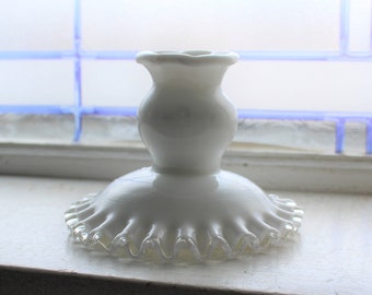 フェントン シルバー クレスト ホワイトガラス キャンドルホルダー