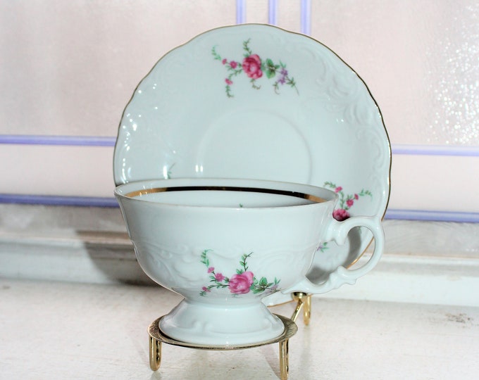 Royal Kent Teacup and Saucer Pink Roses Vintage Bone China