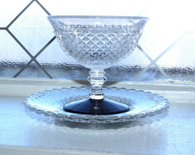 Westmoreland English Hobnail Sherbet with Under Plate Black Base