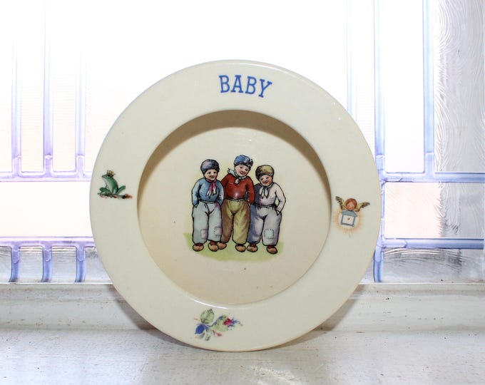 Antique Pottery Baby Plate Bowl European Children Czechoslovakia