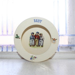 Antique Pottery Baby Plate Bowl European Children Czechoslovakia