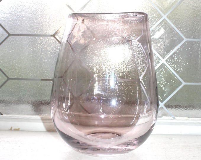 Large Vintage Pink Murano Thick Glass Oval Vase Handmade with Ground Pontil