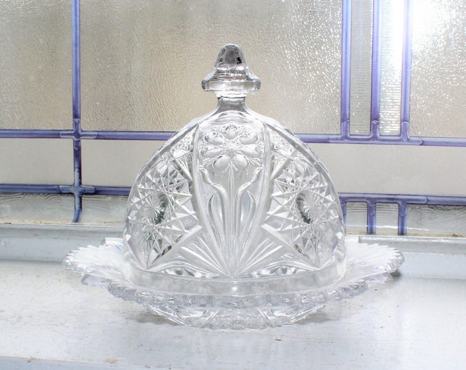 Vintage Butter Dish Elegant EAPG Pressed Glass