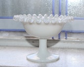 Vintage Fenton Silver Crest Pedestal Candy Dish Milk Glass