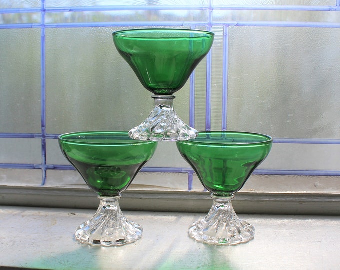 3 Vintage Green Burple Sherbets Anchor Hocking Glass 1950s