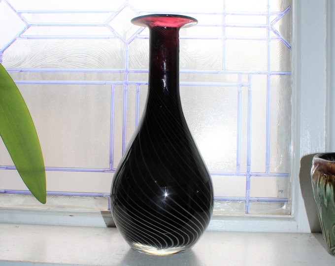 Amethyst Purple Murano Glass Vase with Spiral Pattern Vintage Art Glass