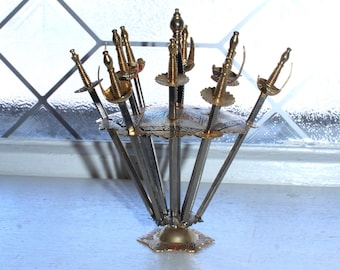 Mid Century Toledo Sword 11 Cocktail Skewers Vintage Hor D'oeuvres Picks Set