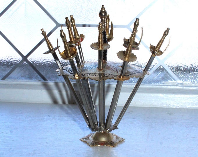 Mid Century Toledo Sword 11 Cocktail Skewers Vintage Hor D'oeuvres Picks Set