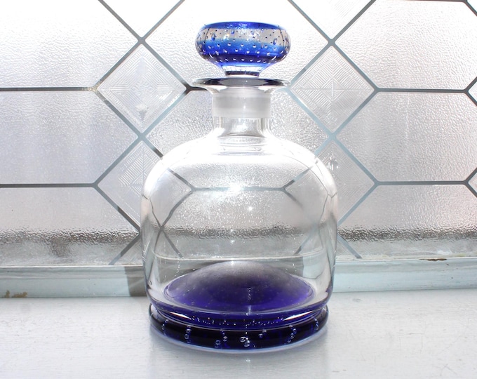 Mid Century Pairpoint Crystal Decanter Suspended Bubbles In Blue