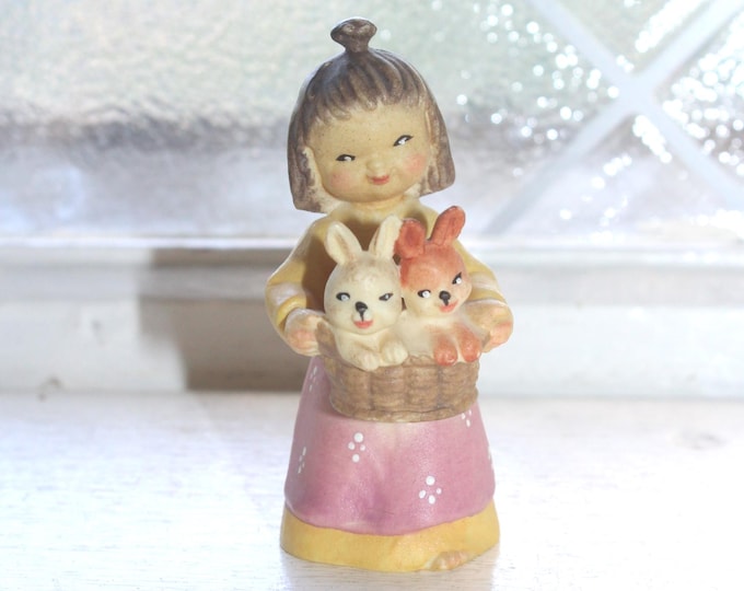 Vintage Anri Basket of Joy Girl with Rabbits Figurine