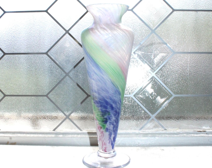 Vintage Gruppo Vittorio Murano Glass Vase Pastel Swirls 8 3/4"