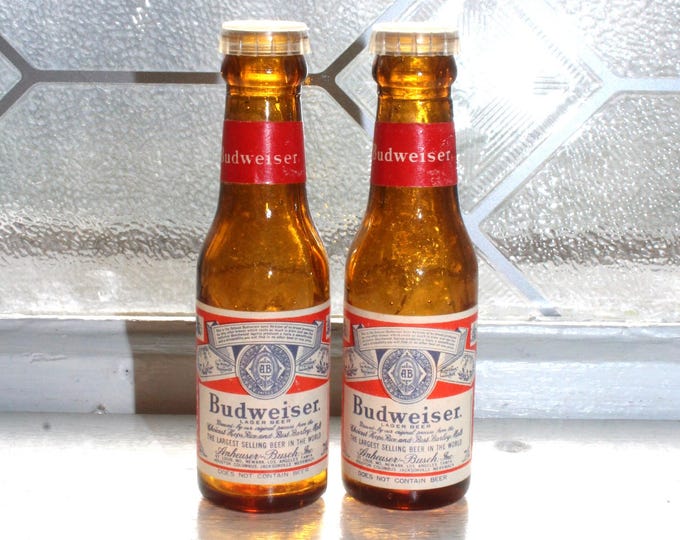Vintage Salt and Pepper Shakers Budweiser Beer Bottles