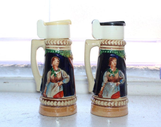 Vintage Salt and Pepper Shakers Beer Steins Mugs 1950s Kitsch