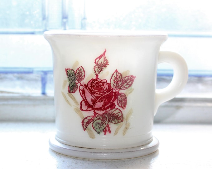 Vintage Shaving Mug Milk Glass with Red Roses