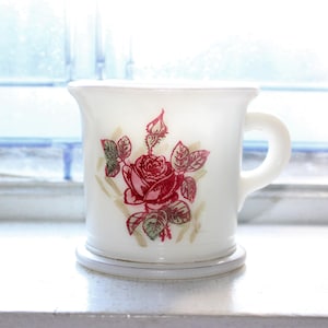 Vintage Shaving Mug Milk Glass with Red Roses