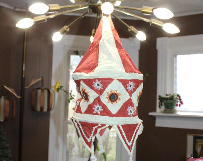 Vintage Handmade Indian Fabric Lantern Red and White