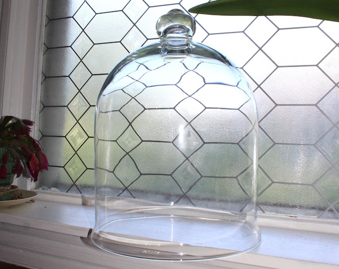 Extra Large Vintage Clear Glass Bell Jar Dome Cloche with Top Knob 15"