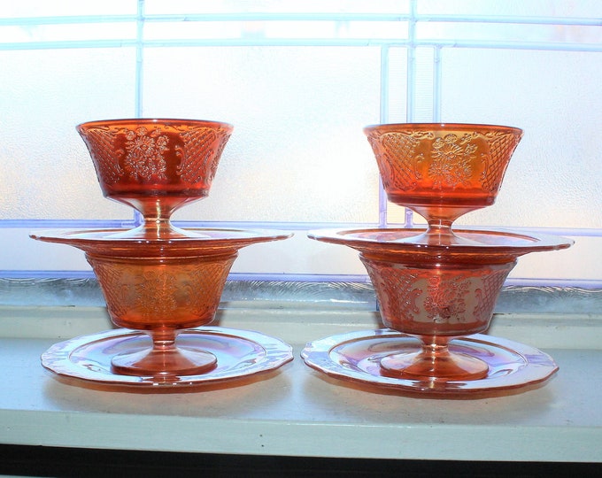 4 Vintage Normandie Bouquet & Lattice Sherbets and Plates Iridescent Marigold