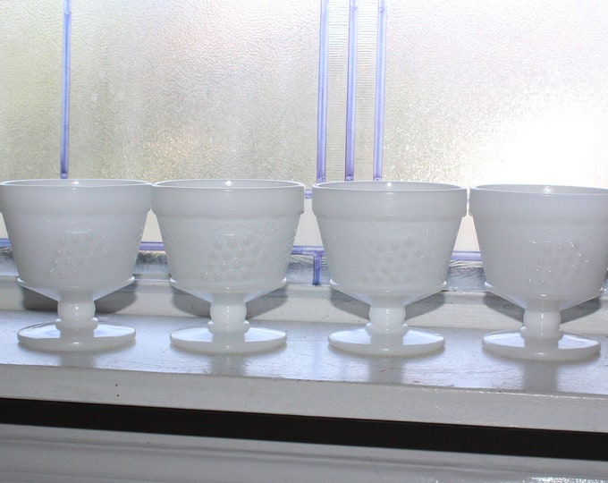 4 Vintage Milk Glass Sherbet Dishes Grapes Pattern