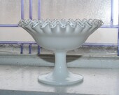 Vintage Fenton Silver Crest Pedestal Candy Dish Milk Glass