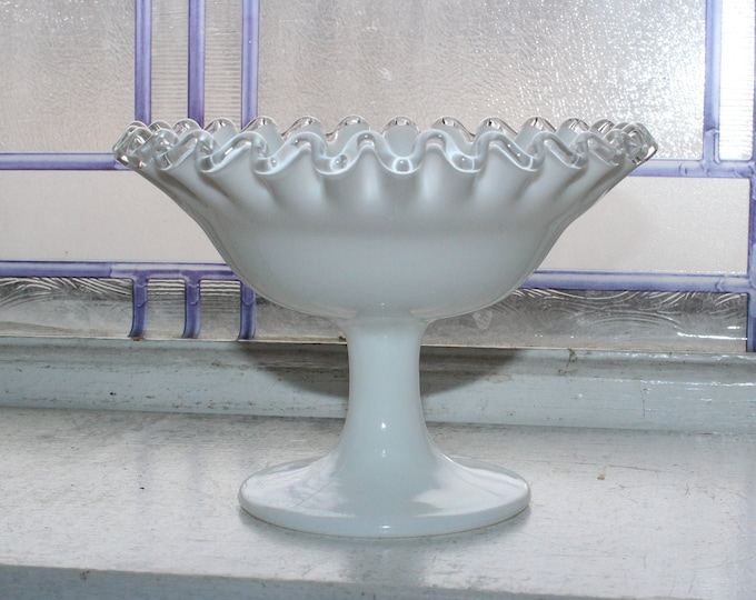 Vintage Fenton Silver Crest Pedestal Candy Dish Milk Glass