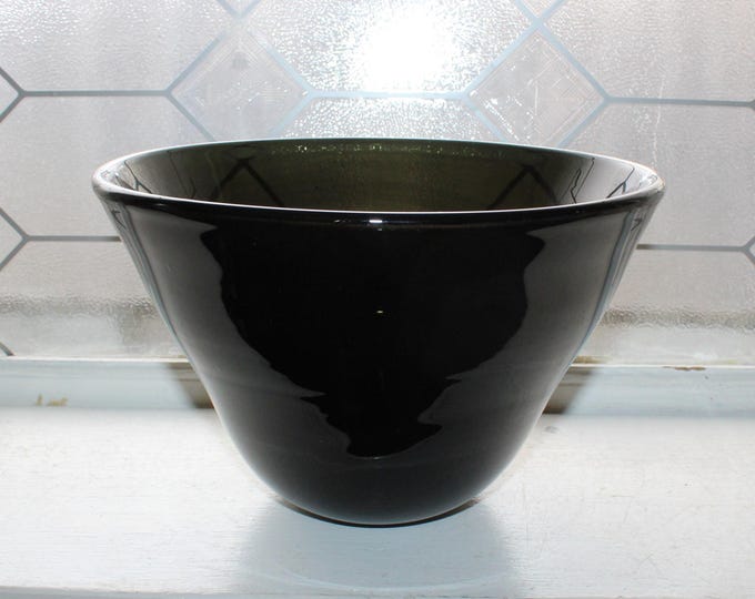 Vintage Studio Art Glass Ikebana Planter Vase Green Swirl