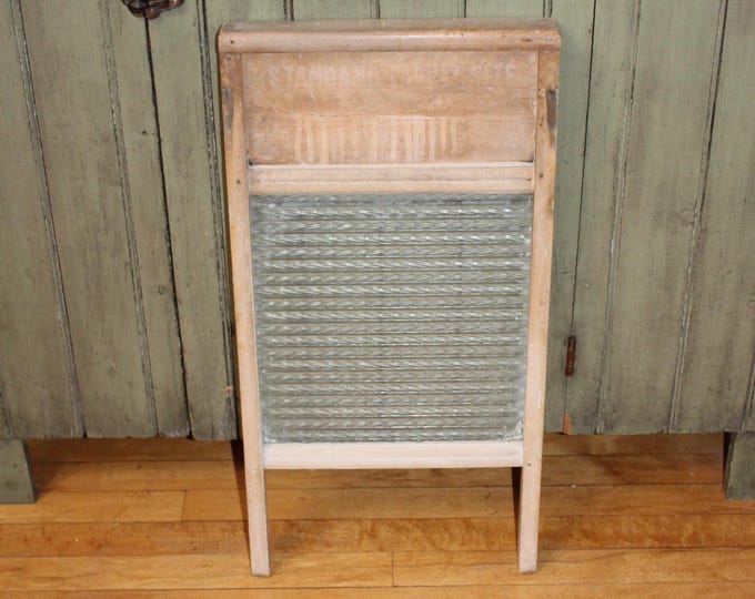 Vintage Columbus Glass and Wood Washboard Standard Family Size Farmhouse Decor