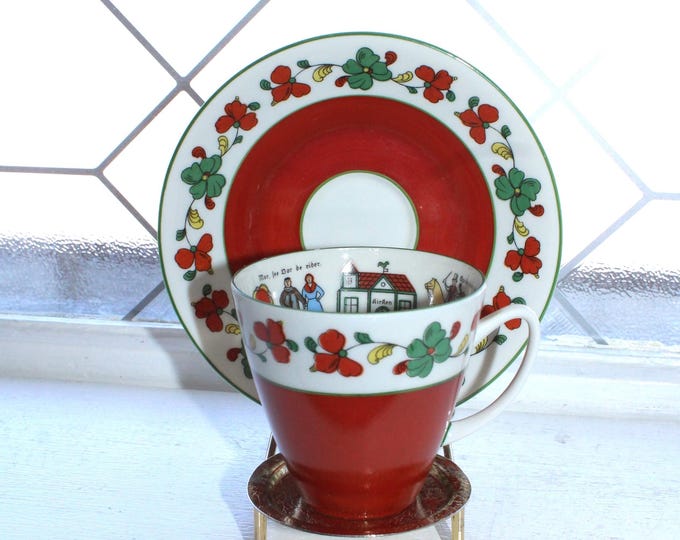 Scandinavian Porsgrund Wedding Procession Cup and Saucer Vintage Norwegian