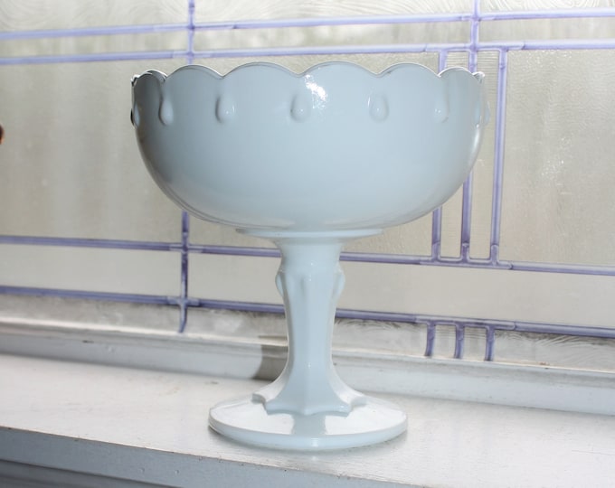 Milk Glass Rain Drop Compote Vintage 1960s Tear Drop Pedestal Dish