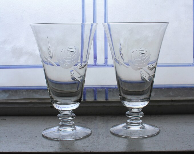 2 Fostoria Rose Iced Tea Glasses Vintage 1950s